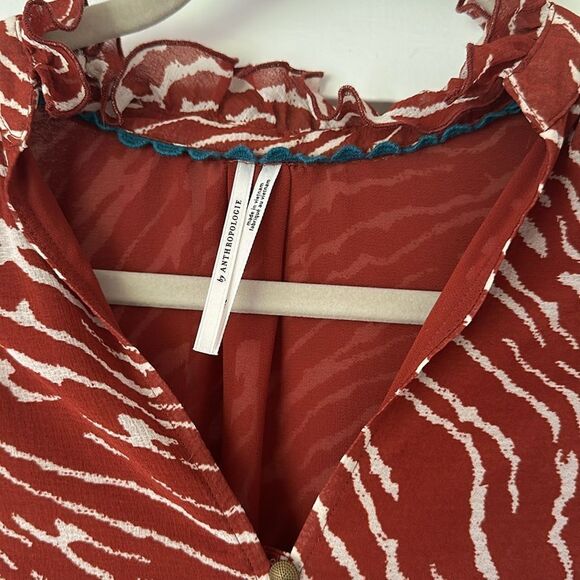 Anthropology, rust and cream zebra print button up blouse - Picture 3 of 5